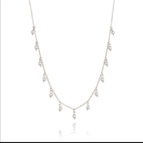 CHOKER PEARLS SILVER + WHITE RHODIUM PLATED - Picture 1 of 7